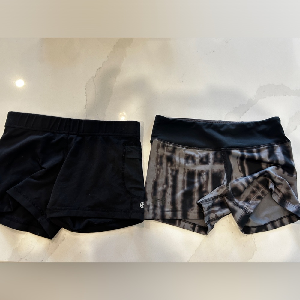 2 pairs of small booty shorts (size small) Lululemon + Underarmour